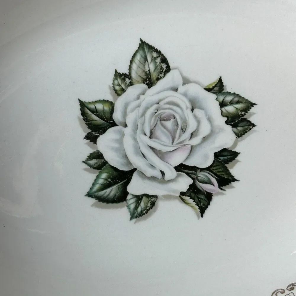Vtg 1950s Homer Laughlin China Serving Dish Rose Gold Filigree Retro Cottage USA